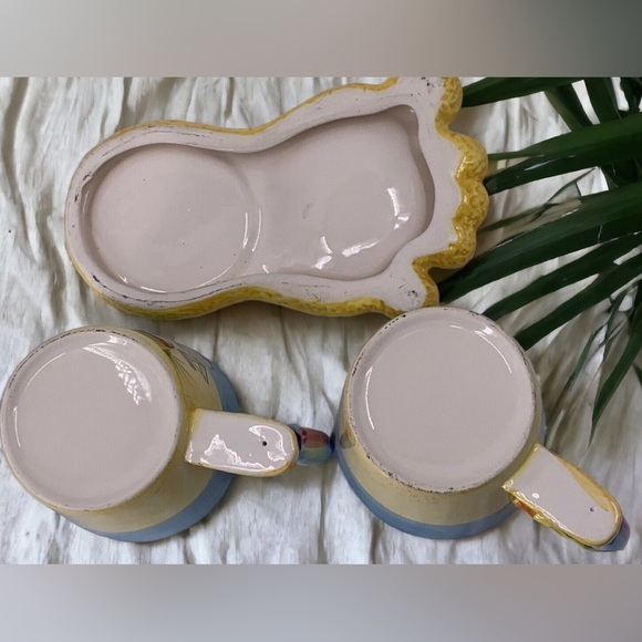 Coffee Tea Mug Set(2) Florida Beaches Hang Ten Saucer Ceramic Hand Painted - Picture 3 of 4